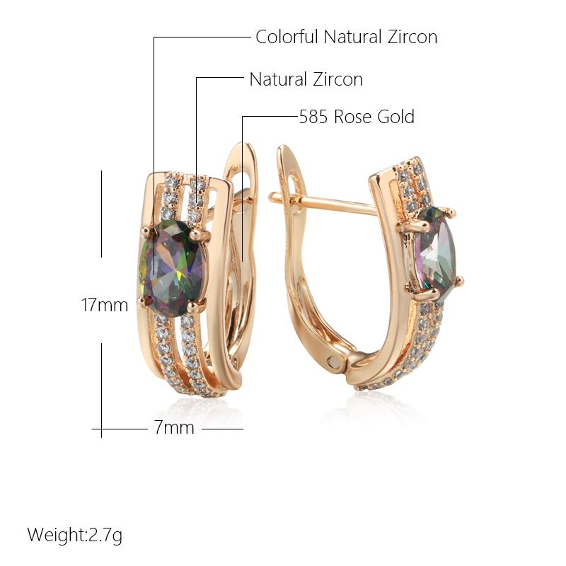 New Rose Gold Color Vintage Drop Earrings For Women Unusual Colourful Natural Zircon Earrings Fashion Daily Jewelry