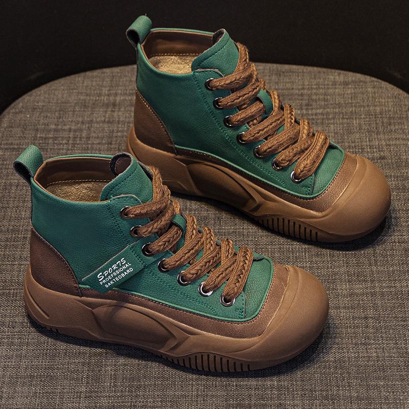 Leather Internet Celebrity High-top Shoes Children's Autumn 2025 New Popular Versatile Thick-soled Muffin Heightening Sports and Leisure Shoes
