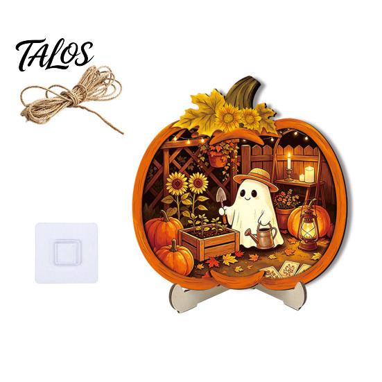 Festive Decor Halloween Door Sign, Glowing Ghost Hanging Decor, Wooden LED Window Theme Ornament for Party, Spooky Wall Pendant Home Decorative Props