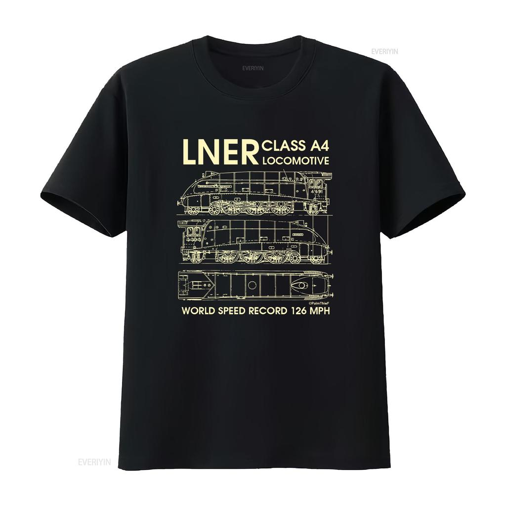 LNER Class A Locomotive Train T Shirt Unisexs Blueprints Birthday vintage Washed Breathable streetwear Stretched Soft