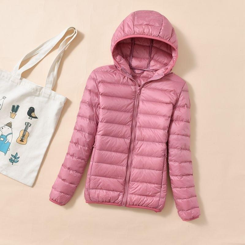 Double-layer fabric Lightweight women's hooded stand-up collar Winter duck down jacket Slim fit