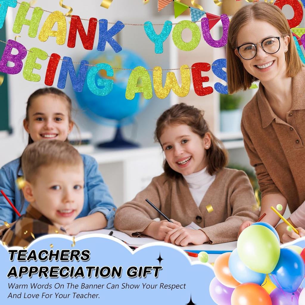 Fulmoon Pre Strung Thank You for Being Awesome Glitter Banner Funny Appreciation Banner for Employee Coworker Staff Teacher Graduation Retirement