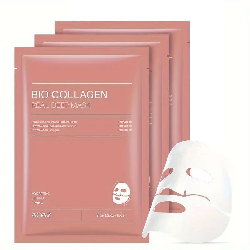 Bio Collagen Face Mask Sheet Peptide Anti-Aging Facial Mask for Skin Brightening Firming Moisturizing and Wrinkle Reduction Treatment