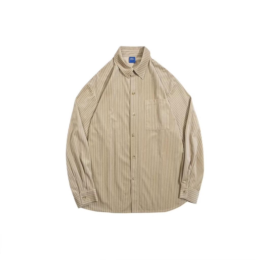 A Yu Dai Spring and Autumn Japanese Style Retro Underwear Striped Long-Sleeved Shirt Men's Loose Preppy Brushed Shirt Coat Women's Fashion