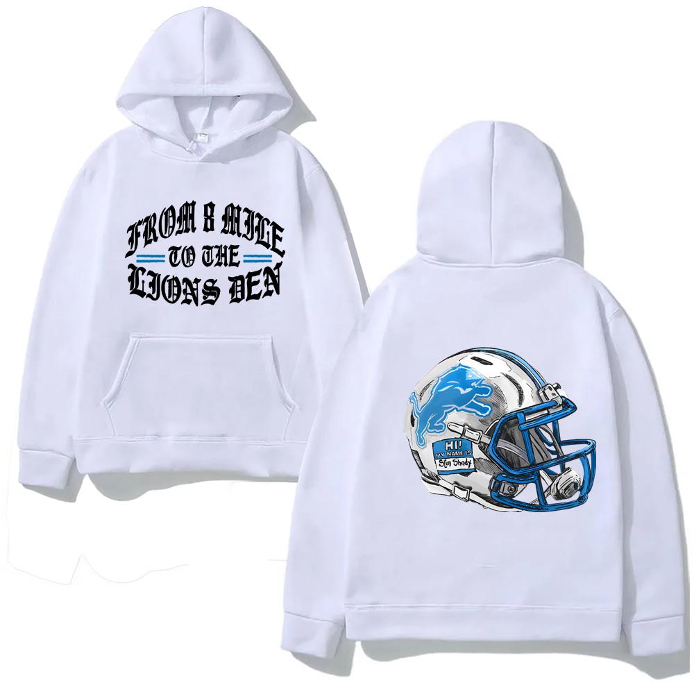 

ХУДИ EMINEM X DETROIT LIONS С ШЛЕМОМ Толстовка из флиса высокого качества с длинным рукавом в готическом стиле XS белый
