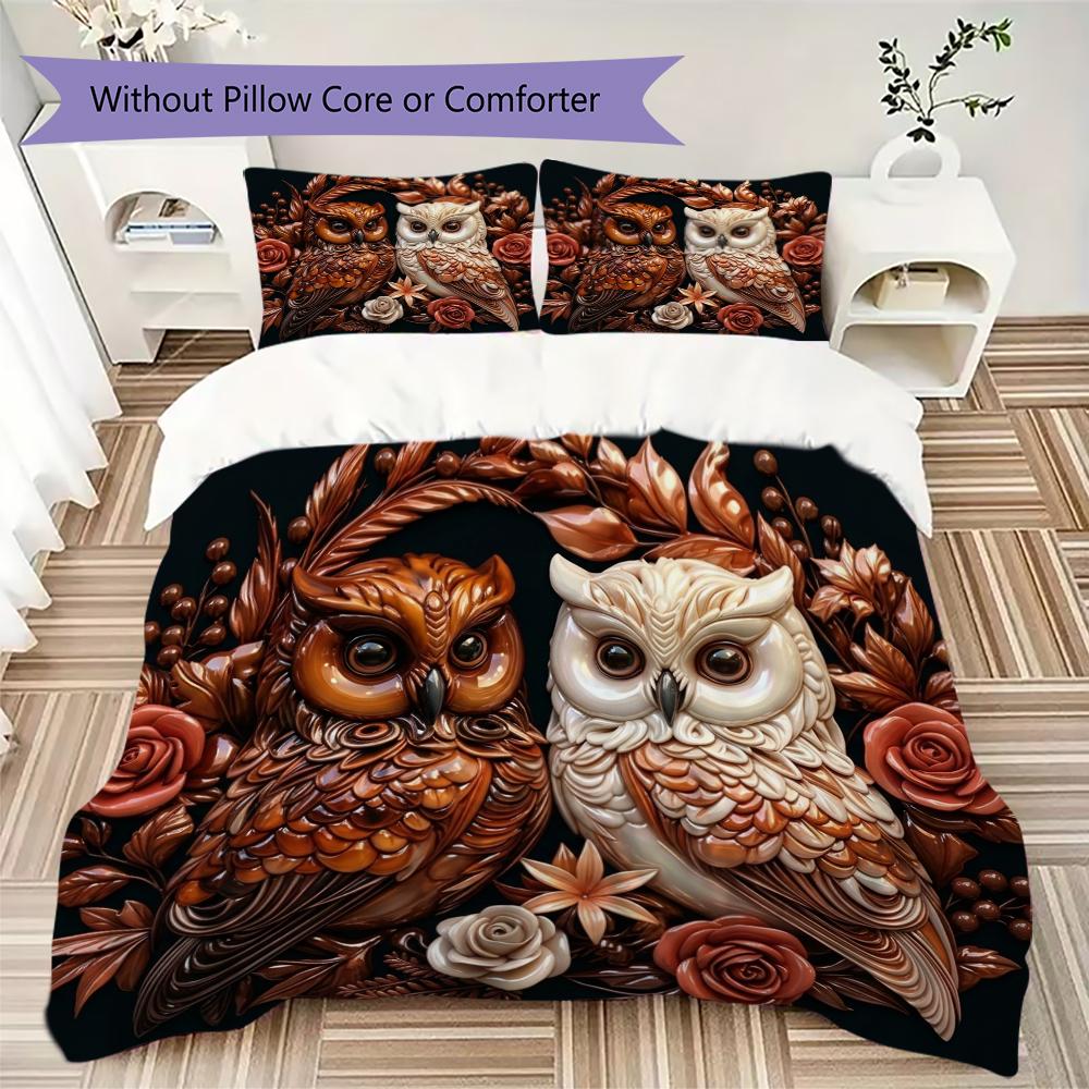 owl Pattern Bedding uilt Set uilt Cover Pillowcase Home Decoration Birthday Gift (1 * duvet cover + 2 * pillowcase  without core)66