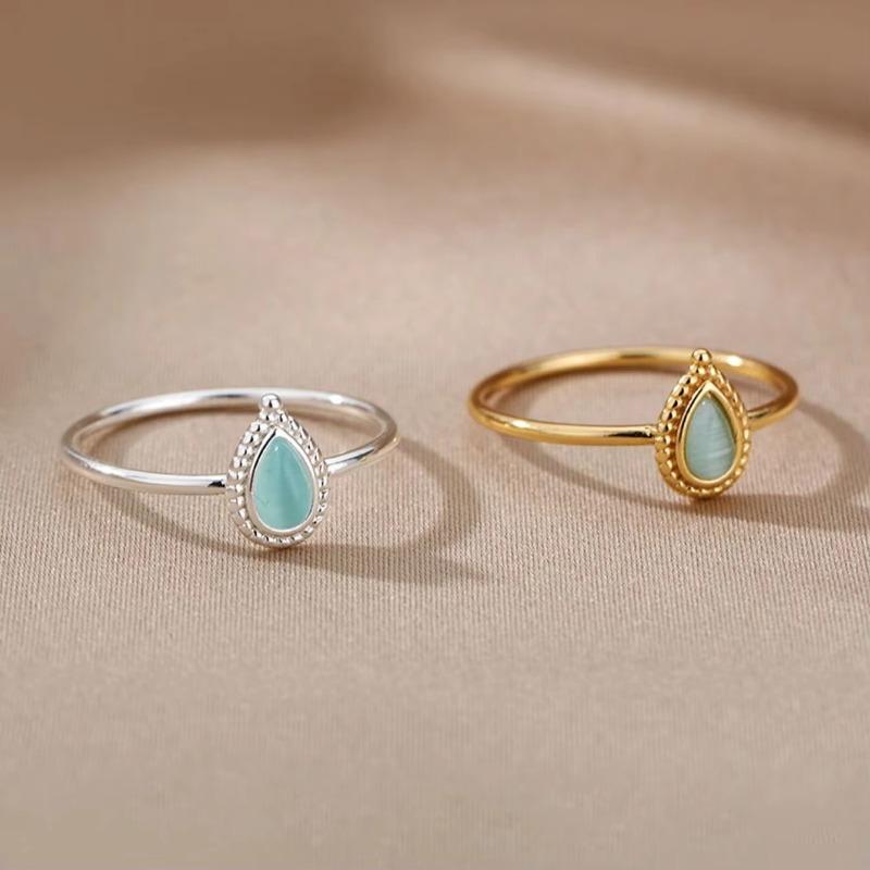 Wind Ring Oval Opal Open Ring Fashion Women's Versatile Gold Non-Fading Ring