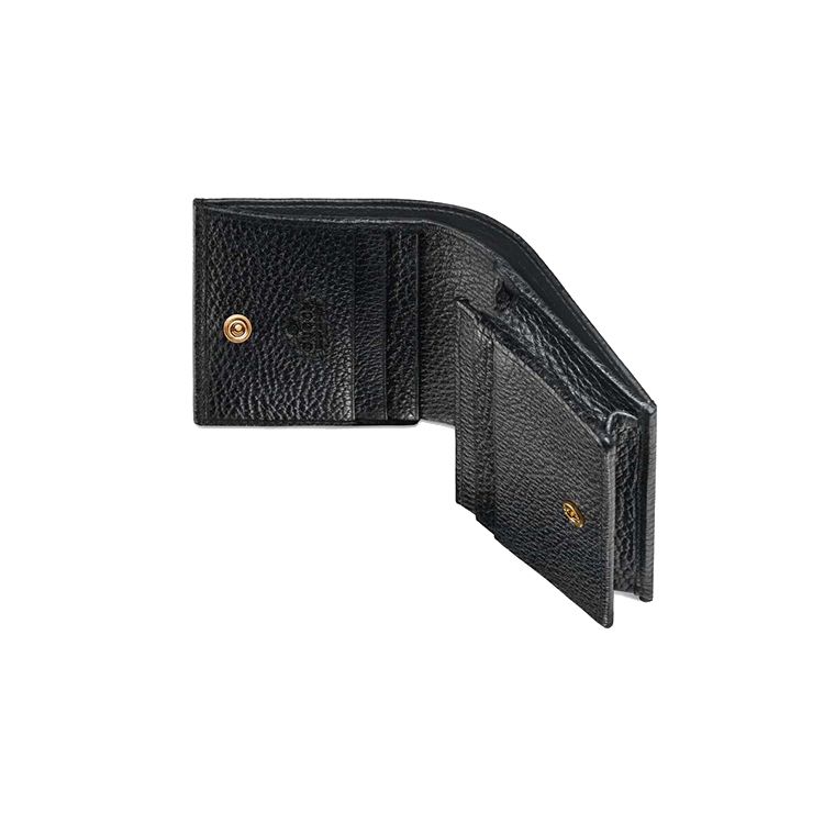 Gucci GG Marmont Gold Logo Double Fold Leather Wallet Card Holder Women Wallet Black 456126-CAO0G-1000