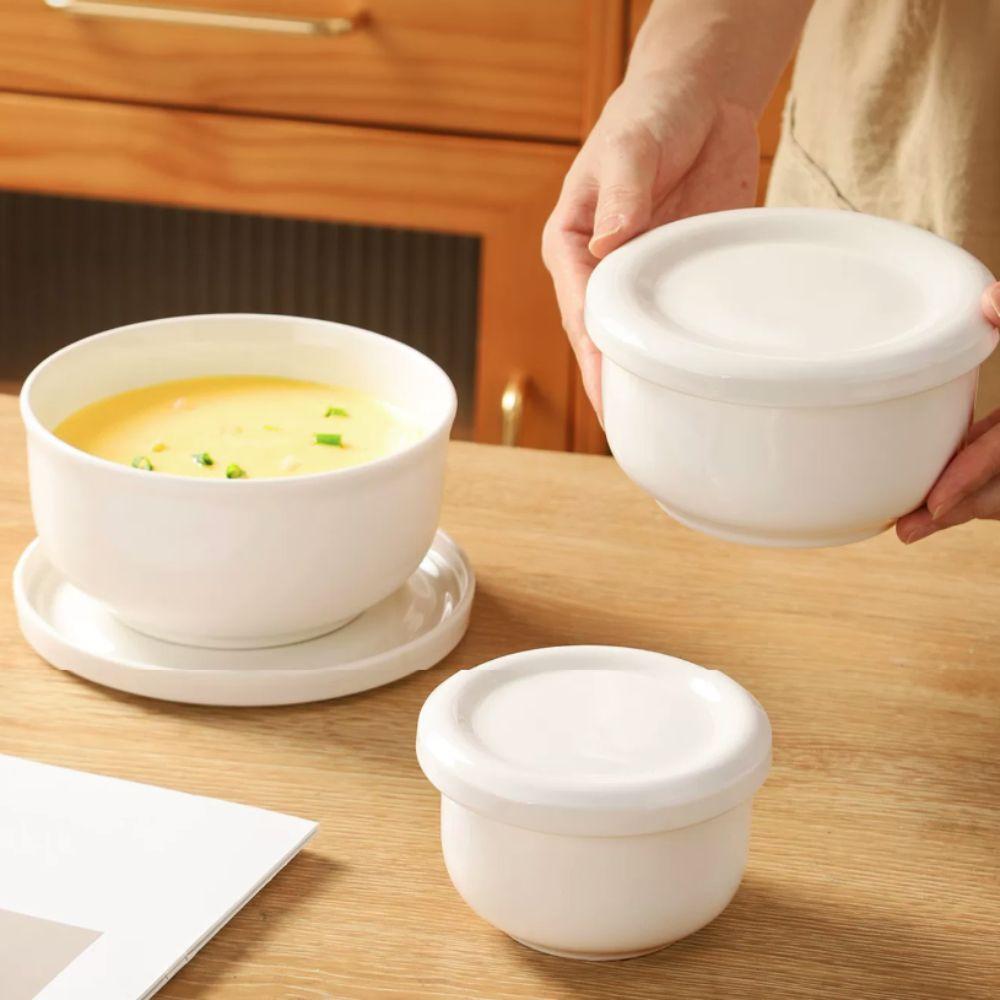 Microwave Safe Ceramic Steamed Egg Bowl Heat-resistant Soup Bowl Practical Pudding Bowl Porridge