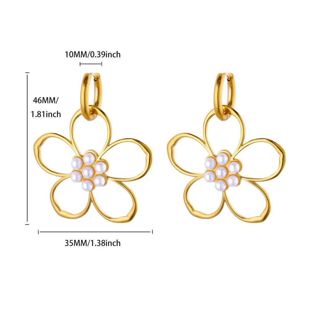 18K Gold-Plated Pearl Flower Stud Earrings - Retro French Style