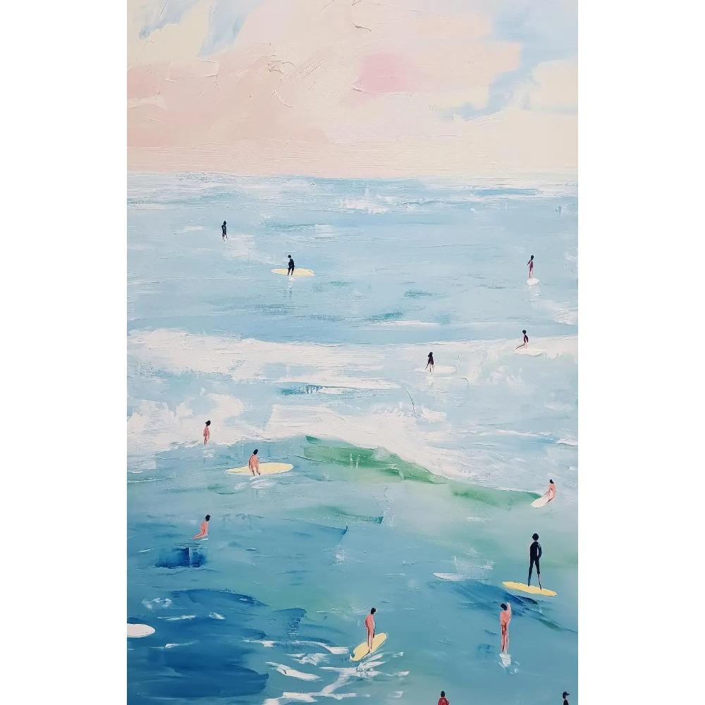 Dreamy Pastel Summer Beach Posters Woman Swimming Umbrella Sea Turtle Prints Canvas Painting Wall Picture Home Living Room Decor