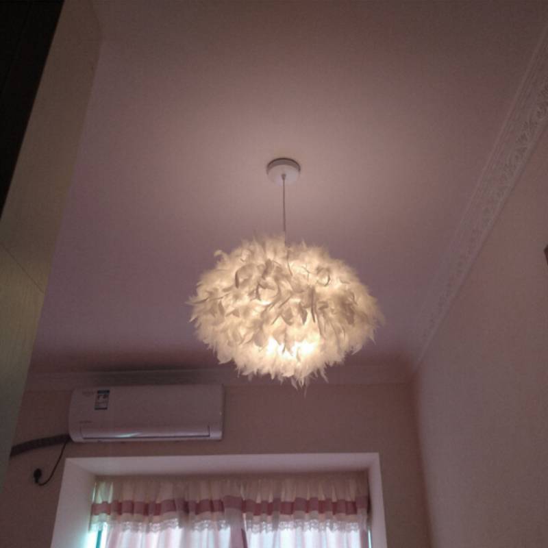 Feather White Pure Pendant Light Hanging Lamp Modern Chandelier Decor Bedroom