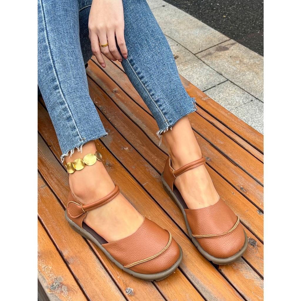 Sapatos Rasos Mary Jane Femininos de Dança com Renda, Fecho de Velcro Ajustável - Sapatos Casuais de Bico Redondo, Sapatos Solteiros Marrons Confortáveis para Todas as Estações, Vestuário Diário