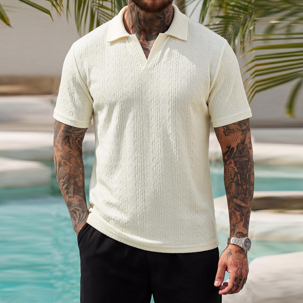 Men's Polo Shirt Short Sleeve Classic Fit Knit Collared Top Casual Comfortable Pullover