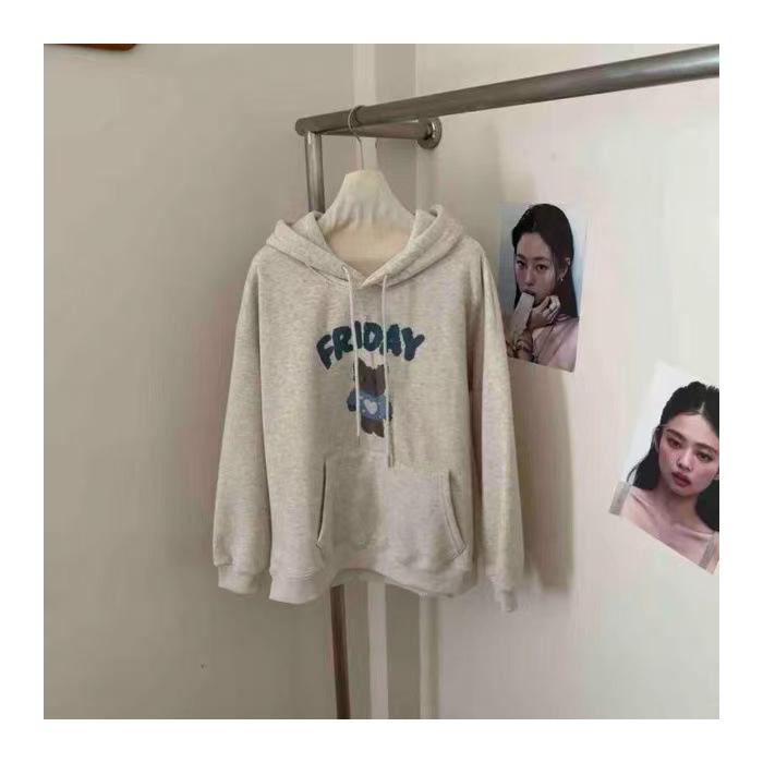 Nuovo Stile Invernale Felpa con Cappuccio in Pile con Stampa Carina di Gatto e Orso Cartone Animato, Cappuccio, Oversize, Comoda Felpa da Donna a Vestibilità Larga