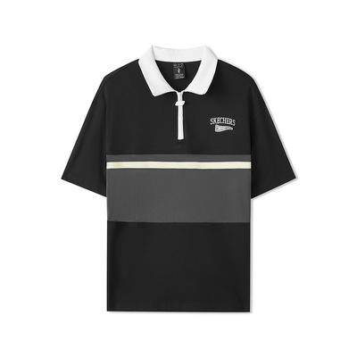 Logo Knitted Loose Casual Color Block Breathable Short Sleeve Polo Shirt Unisex Polo Shirts Carbon-Black L225U053-0018