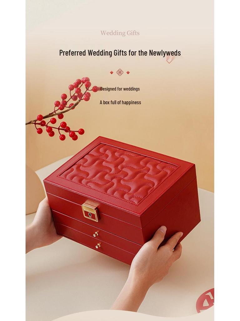 Multilayer Leather Wedding Jewelry Storage Box with Drawers for Necklaces and Rings