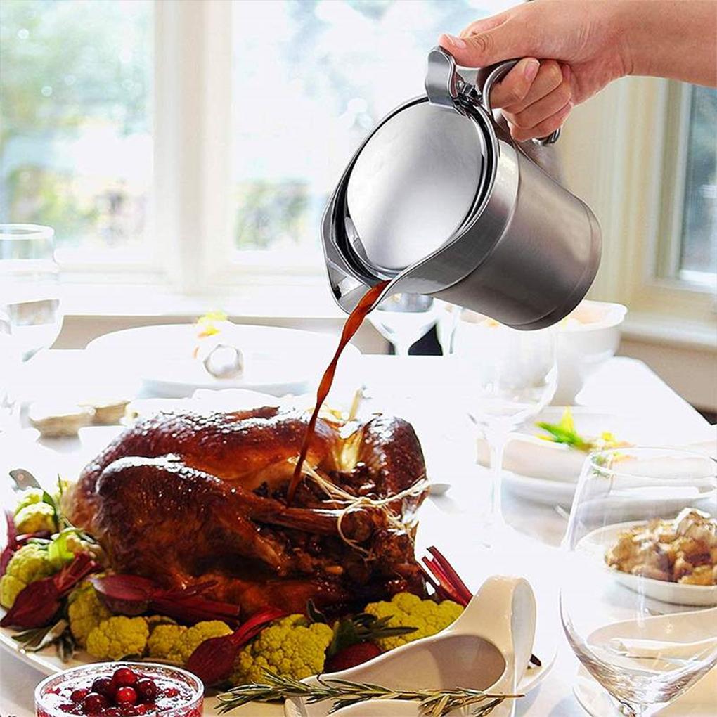 Doppelwandige thermische Edelstahl-Sauciere mit Deckel Serviersoße Edelstahl-Saucenkännchen