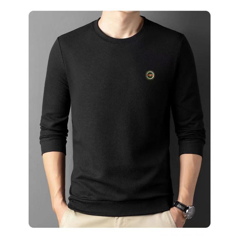 New Quality Men's Long-sleeved T-shirt Solid Color Round Neck Bottoming Shirt T-shirt Casual T-shirt Large Size Top Men's Autumn and Winter