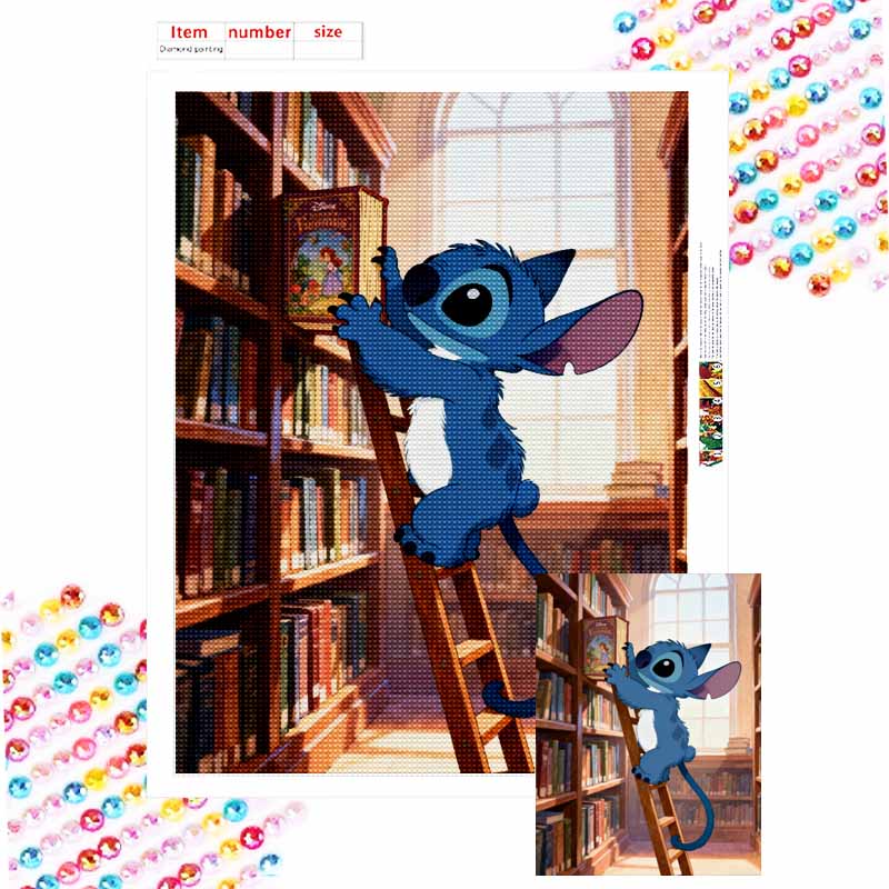 Disney diamond painting kit handmade diy5D home decoration gift unique idea Stitch book library art craft novelty present Round 20x30cm