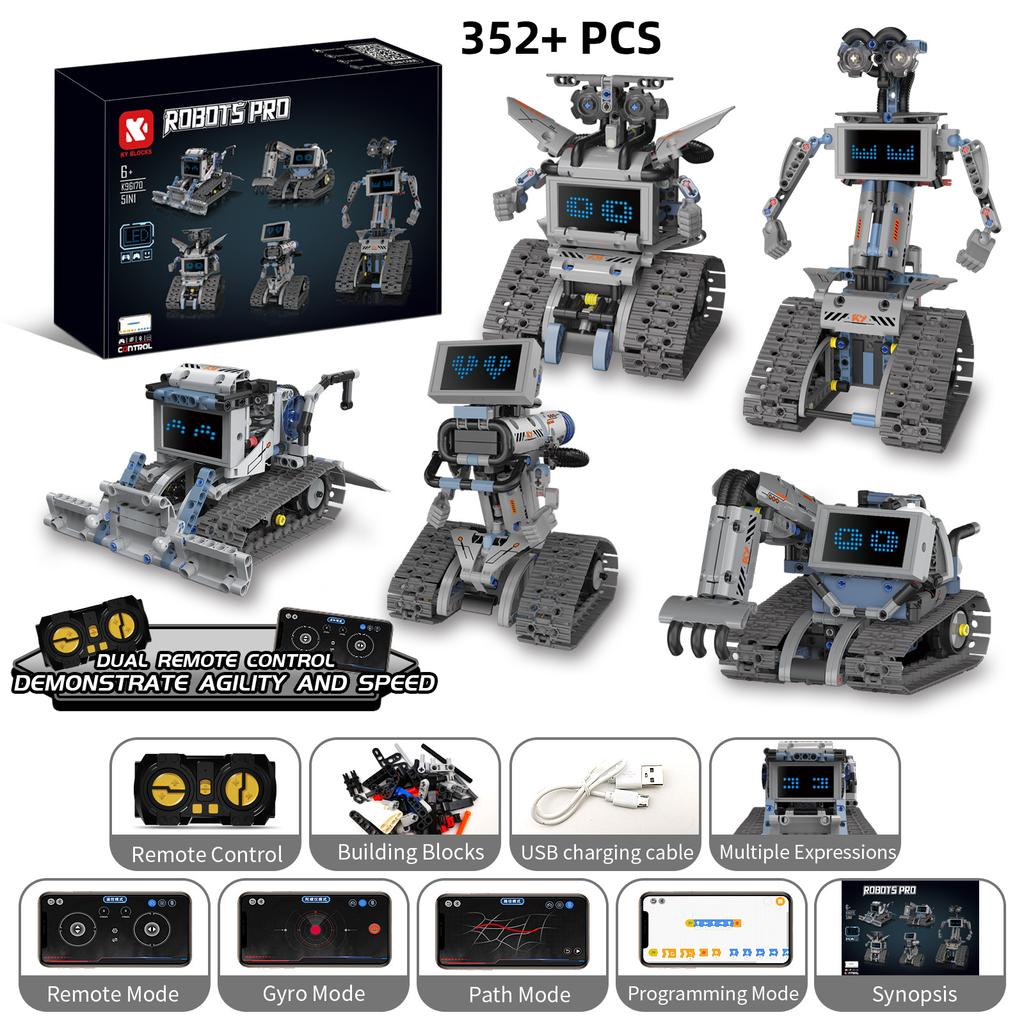 Non-Toxic 5 In 1 Moc Technical Programmable App Building Blocks Remote Control Deformed Robot Rc Vehicle Excavator Bulldozer Bricks Toys