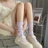 Jk Rose Flower Lolita Lace Pink Mesh Stockings Women Sexy Hollow Thin Sweet Colorful Flower Puff Girl Breathable Mid Pile Sock