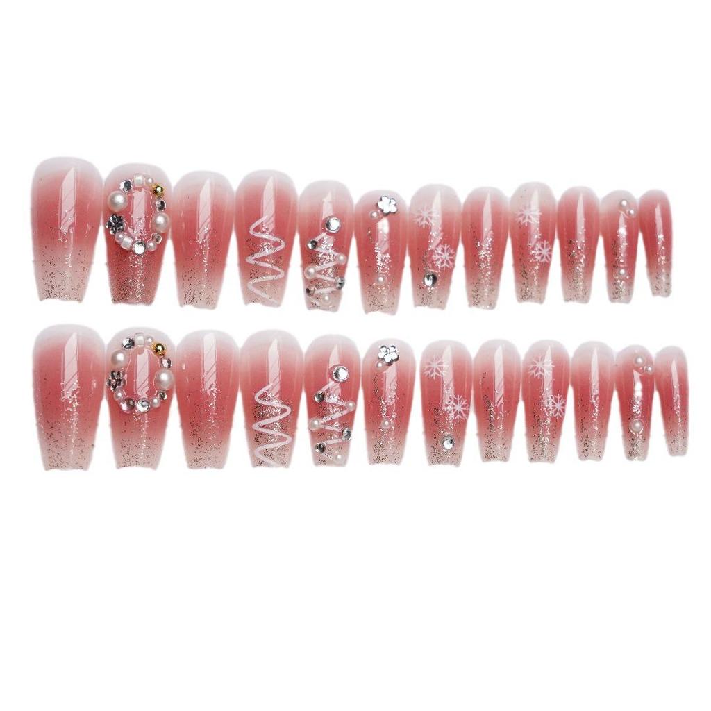 Festive Blush Snowflake Glitter Nails - Christmas & New Year Stickers