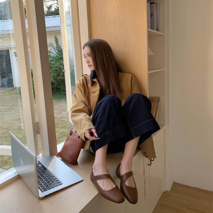 Retro style low-heeled Mary Jane shoes women's spring 2025 new square head shallow mouth soft leather beanie ladyshoes work shoes