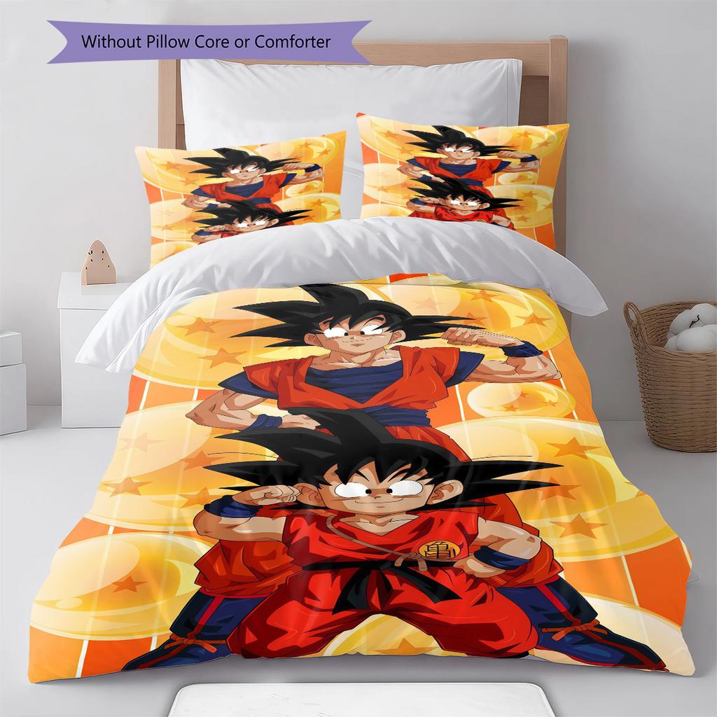 Son Goku Muster Bettwäsche, Steppbett Set Bettbezug Kissenbezug Zuhause Geburtstagsgeschenk (1 Bettbezug + 2 Kissenbezüge, ohne Füllung)