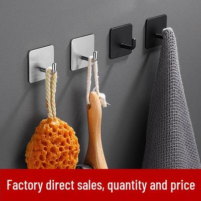 Stainless Steel No-Drill Adhesive Hooks for Kitchen, Bathroom, & Doors