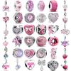 925 Silver Pink Original Charm Love Potion Murano Glass Heart Dangle Beads Fit Bracelet Accessories Jewelry Party Gifts