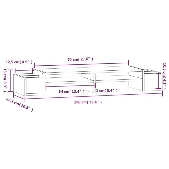 VidaXL Monitor Stand 100x27,5x15 Cm Solid Pine Wood 813969