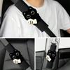 1PC Black Cat & Fish Decor Car Shoulder Pad Cover Fashionable Elegant Design Comfort Enhancer Fits Most Vehicles