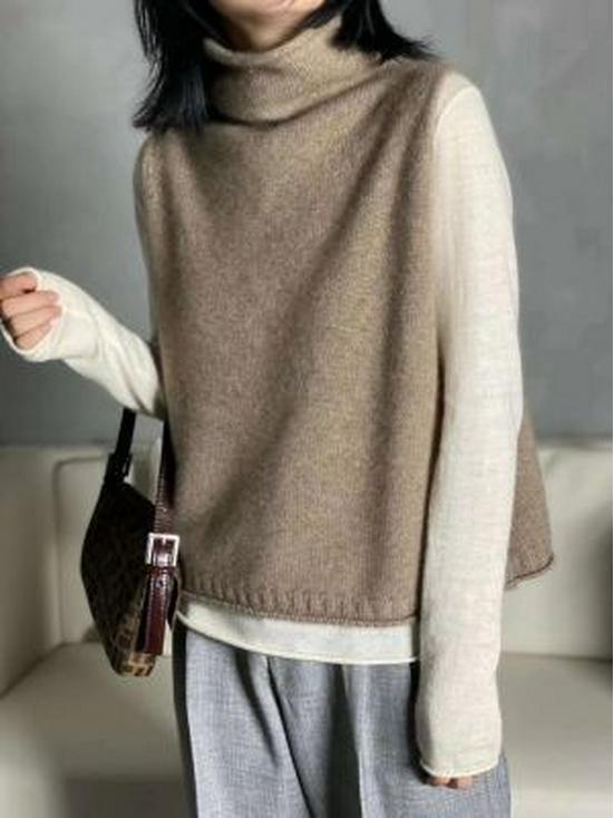 Women's Cashmere Sweater Vest: High Neck, Button-Up, Sleeveless, Loose Fit, Slimming, Wool Knit – Perfect for Autumn and Winter.