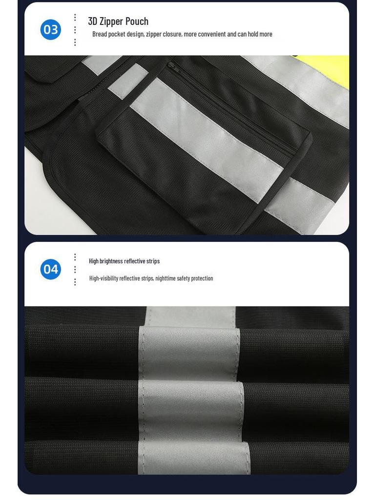 High-Visibility Multi-Pocket Reflective Vest - Color Block, Stand-Up Collar for Traffic Safety