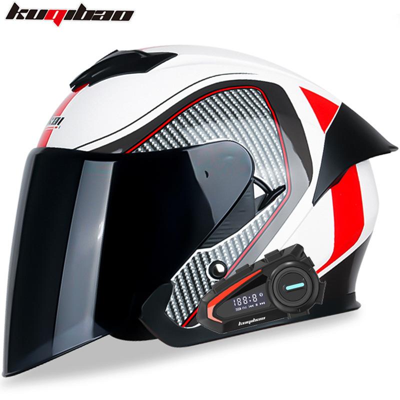 Kuqibao Dual Lens Motorcycle Bluetooth Helmet Motorcycle Helmet Half Helmet Long Range Four Seasons Universal Half Cap