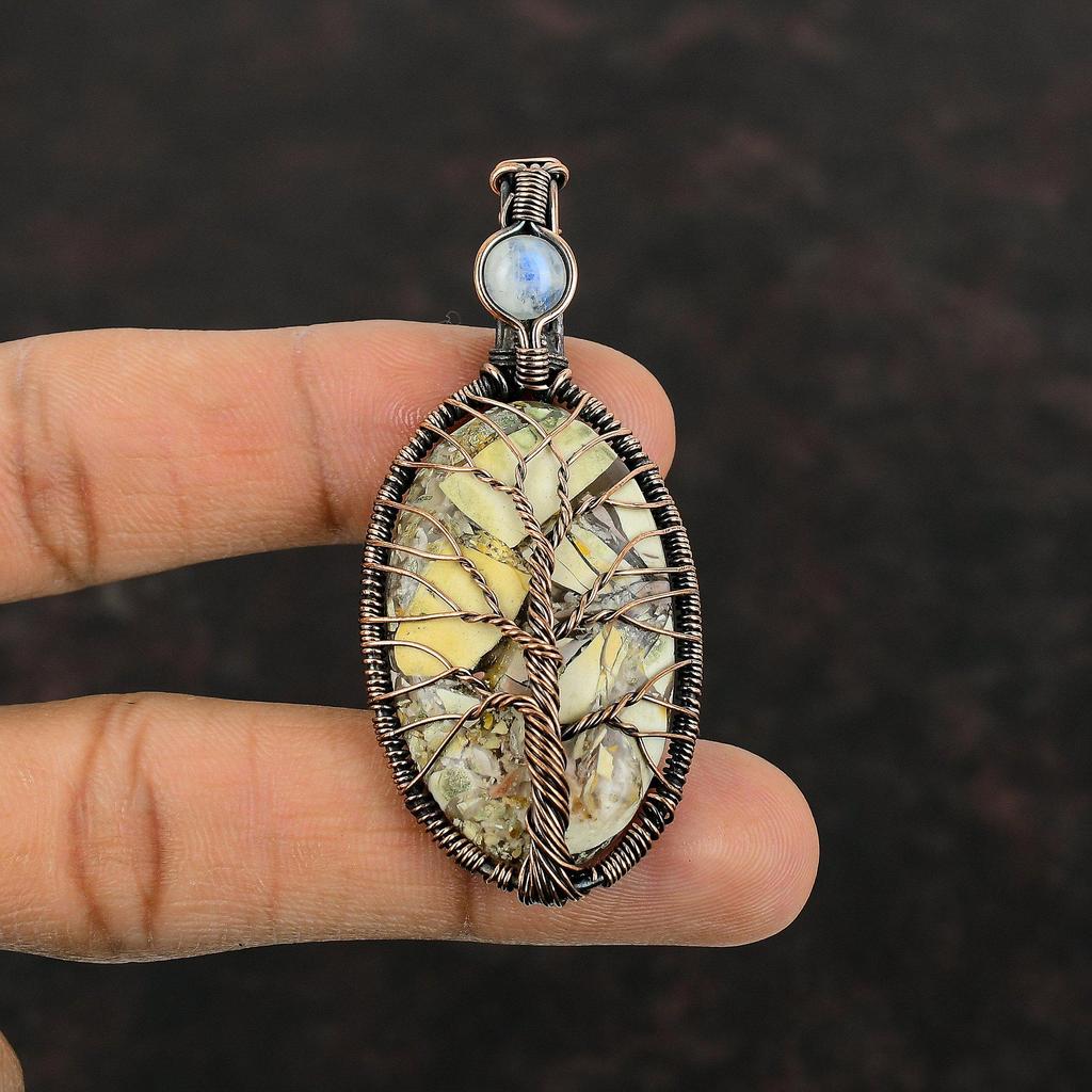 Tree Of Life Brecciated Mookaite Pendant Copper Wire Wrapped Pendant Rainbow Moonstone Gemstone Pendant Handmade Copper Jewelry Gift For Her