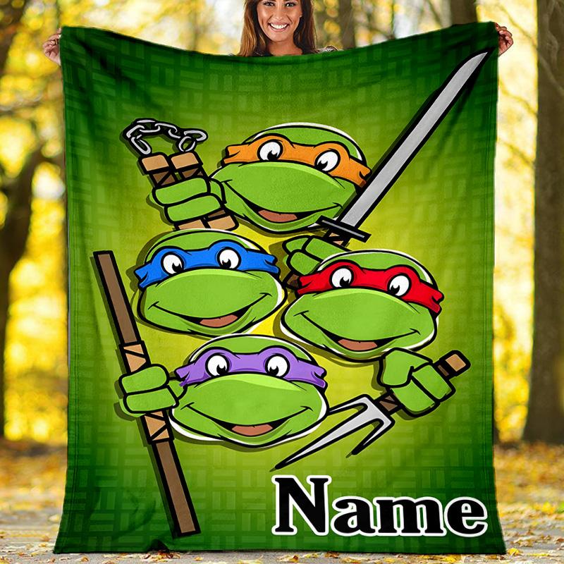 Customizable TMNT Throw Blanket – Personalized Name, All-Season Cozy Snug Blanket, Machine Washable, Personalized Blanket