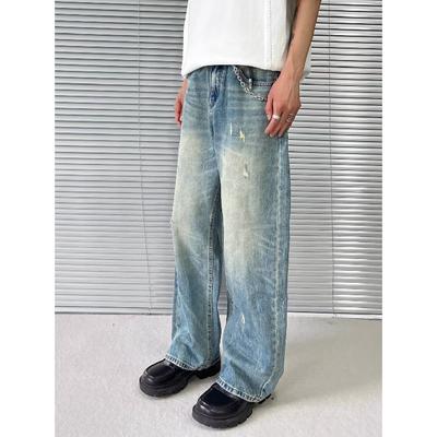 Autumn And Winter New American High Street Washed Light Colored Jeans For Men And Women Straight Leg Slightly Flared Loose Wide Leg Pants