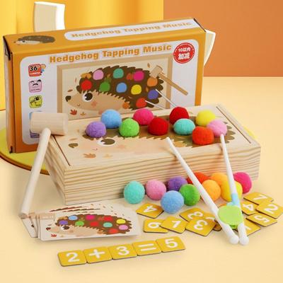 Wooden Children's Montessori Teaching Aids, Hedgehog Knocking Music Games, Early Education Cognitive Numbers Addition and Subtraction Educational Toys