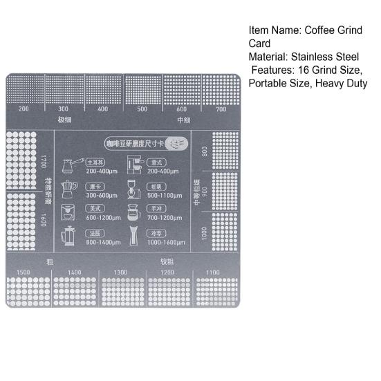 Coffee Grind Reference Card 16 Coffee Grind Size Precision Guide Chart Stainless Steel Outdoor Camping Coffee Ground Measuring Ruler Tools