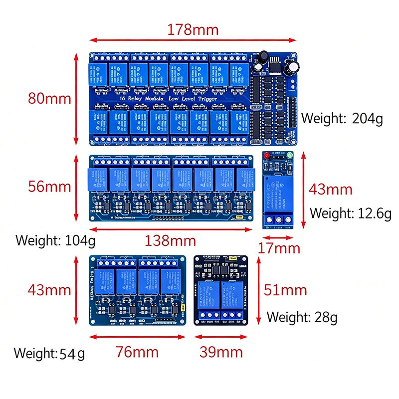5V/12V/24V 1/2/4/8/16 Channel Relay Control Module, Opto-Isolated Low Level Trigger for PLC & Arduino