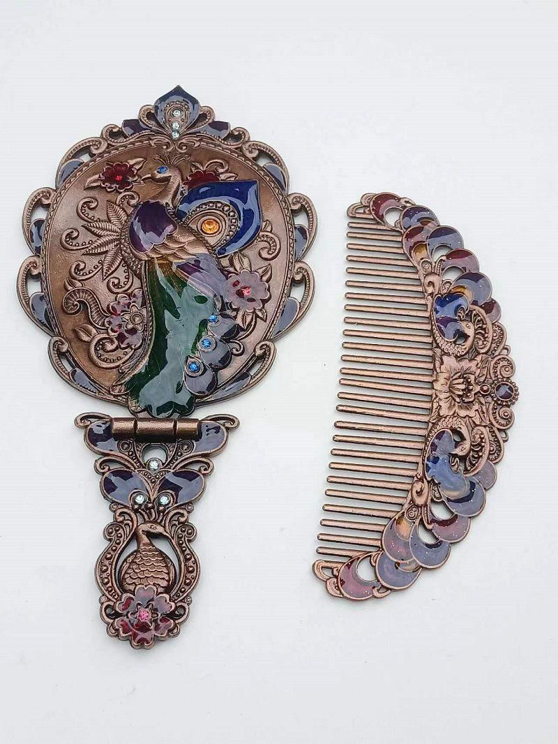 Европейский ретро складной набор зеркала и расчески: Портативная ручка в русском стиле для макияжа