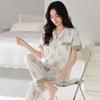 Pajamas women's summer cotton short-sleeved trousers thin summer 1011 new large-size summer cardigan loungewear