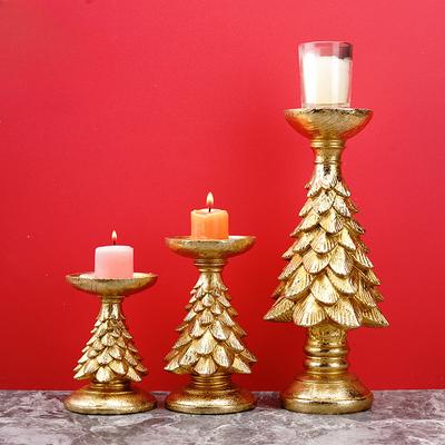Kerzenständer Goldener Weihnachtsbaum im europäischen Stil Harz Kerzenständer Ornament Weihnachtsatmosphäre Weihnachtsdekoration Handwerk