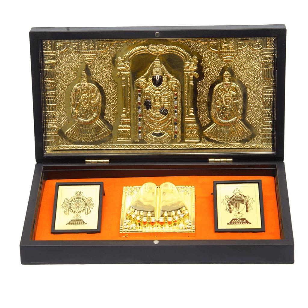 anciently Tirupati Balaji Pocket Temple | Balaji Pocket Temple Box with Charan Paduka Rectangle Shaped