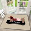 Funny Dachshund Skateboard Welcome Mat - Non-Slip Cute Sausage Dog with Red Beret Entryway Rug - Whimsical Puppy Indoor Carpet
