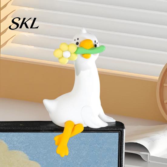 Dekorationsartikel für den Arbeitsplatz Harz-Enten-Dekor für Schreibtisch Auto-Armaturenbrett TV-Monitor, Mini-Kompaktes Zubehör-Figur, Niedliches mit Blume haltendes Ornament,