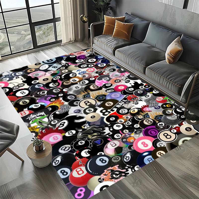 Billiard Gaming Black Pool 8 Ball Area Mat for Toilet Kitchen Sofa Chairs Living Room Decoration Non-Slip Washable Rug