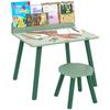 Children's Table with Chair and Book Shelf Desk for Children +3 Years for Playroom Green